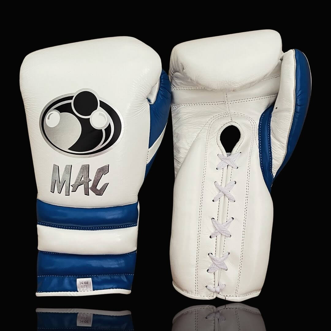 Grant Boxing Gloves in White/Blue colorway - Professional Lace-Up training gloves