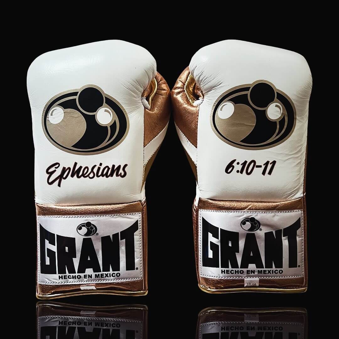 Grant Boxing Gloves in White/Brown colorway - Professional Lace-Up training gloves