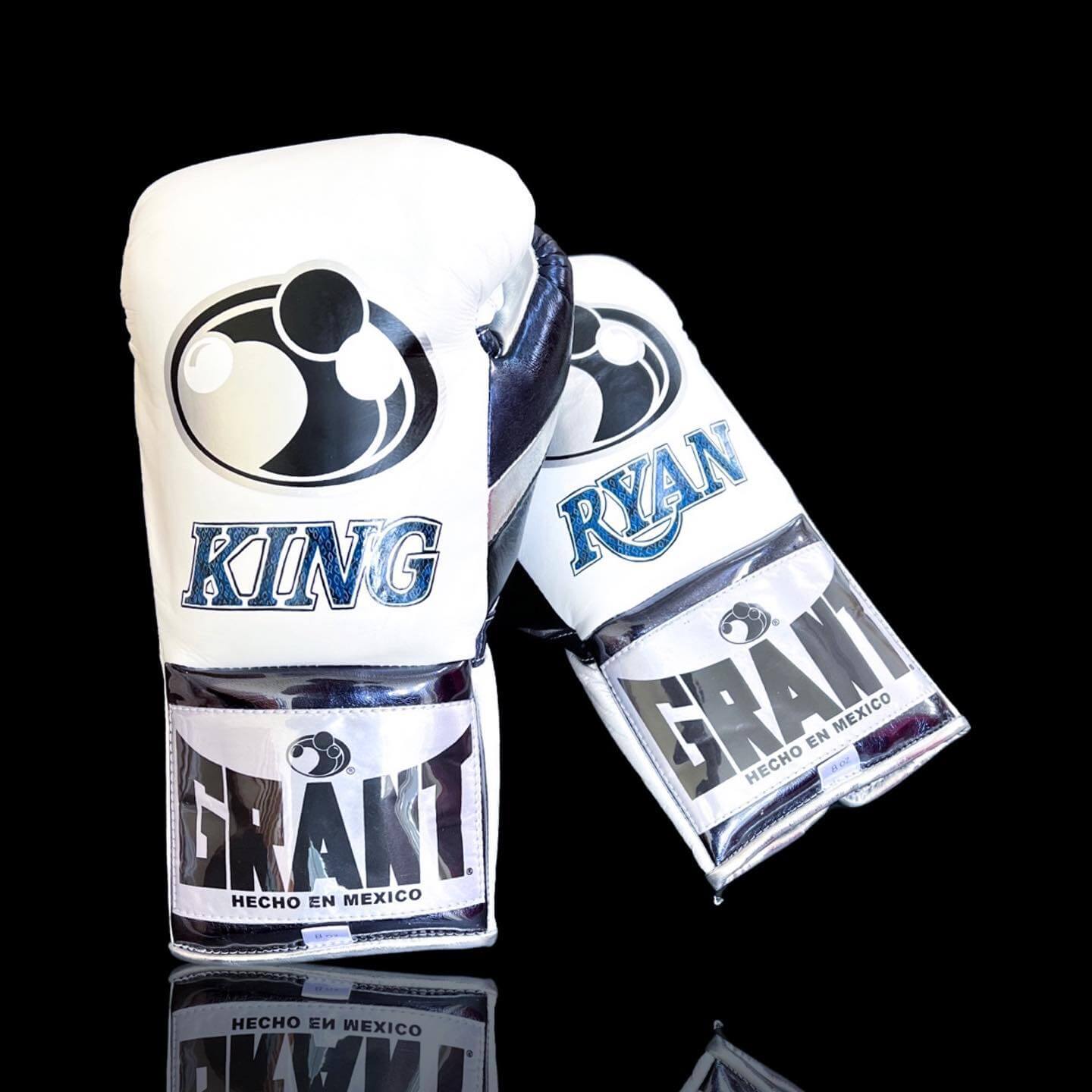 Grant Boxing Gloves in White/Blue colorway - Professional Lace-Up training gloves