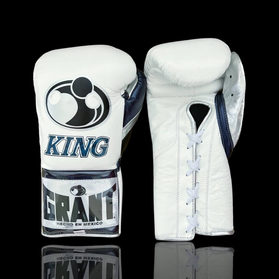 Grant Boxing Gloves in White/Blue colorway - Professional Lace-Up training gloves