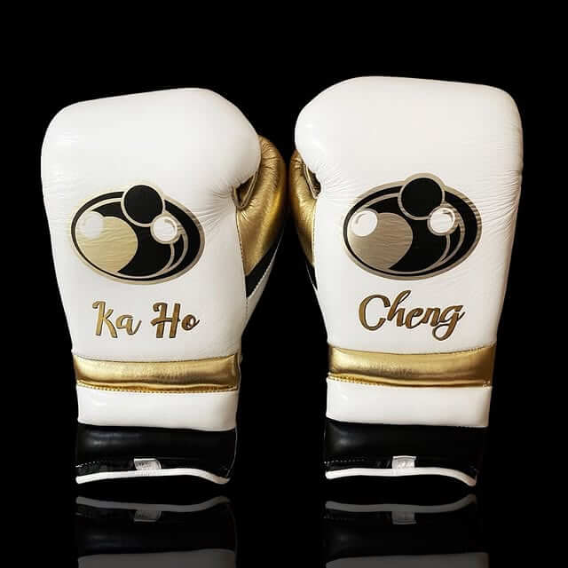 Grant Boxing Gloves in White/Gold/Black colorway - Professional Lace-Up training gloves