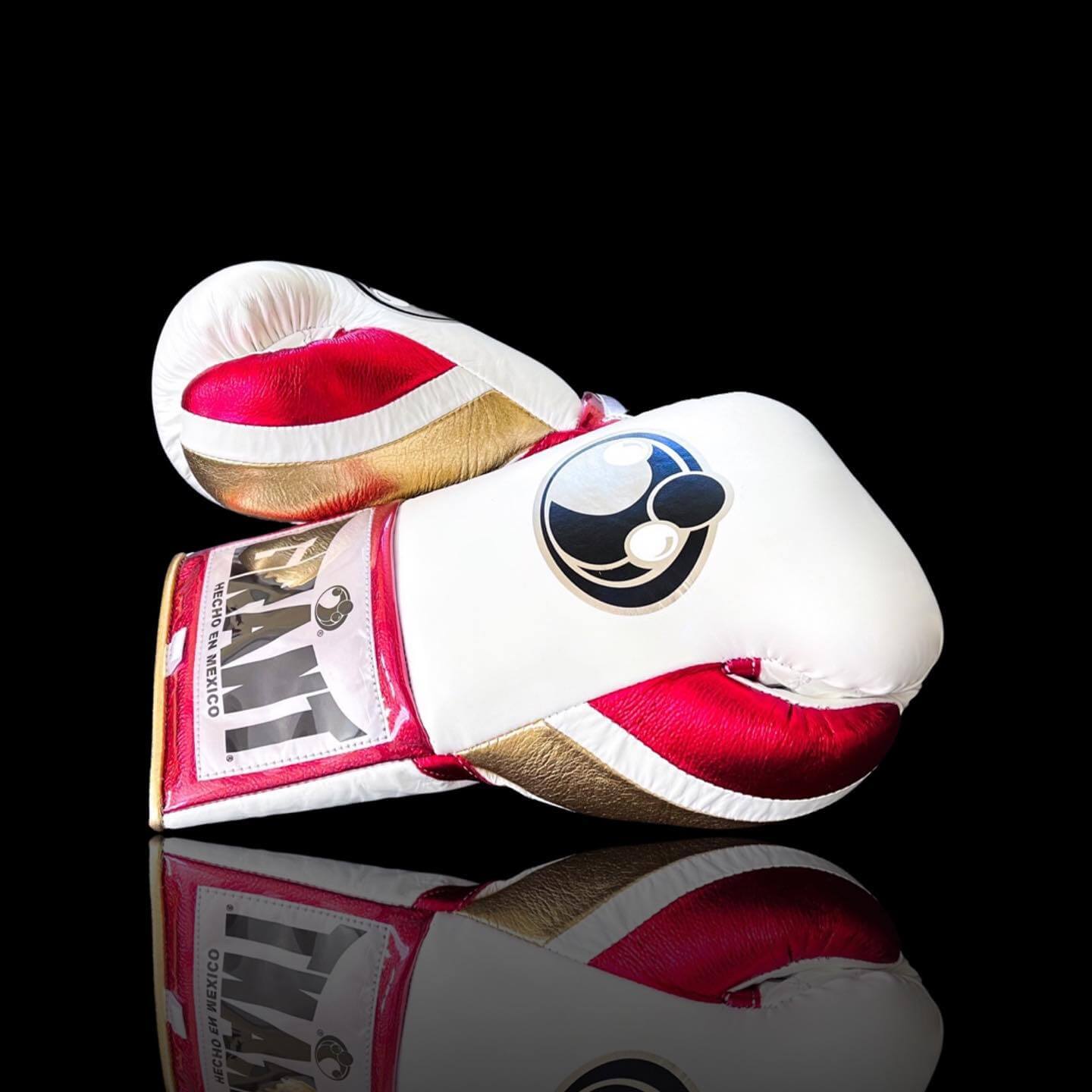 Grant Boxing Gloves in White/Red colorway - Professional Lace-Up training gloves