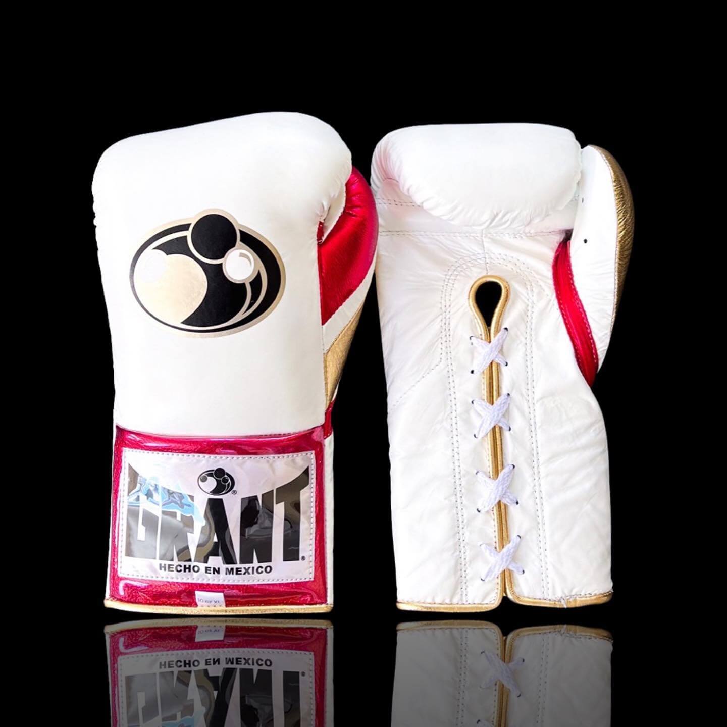 Grant Boxing Gloves in White/Red colorway - Professional Lace-Up training gloves