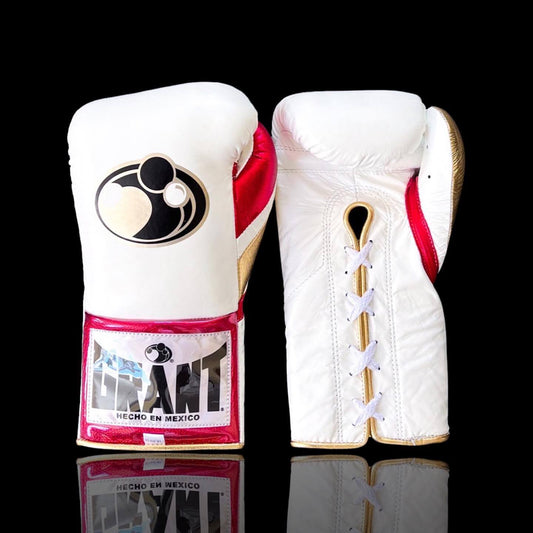 Grant Boxing Gloves in White/Red colorway - Professional Lace-Up training gloves