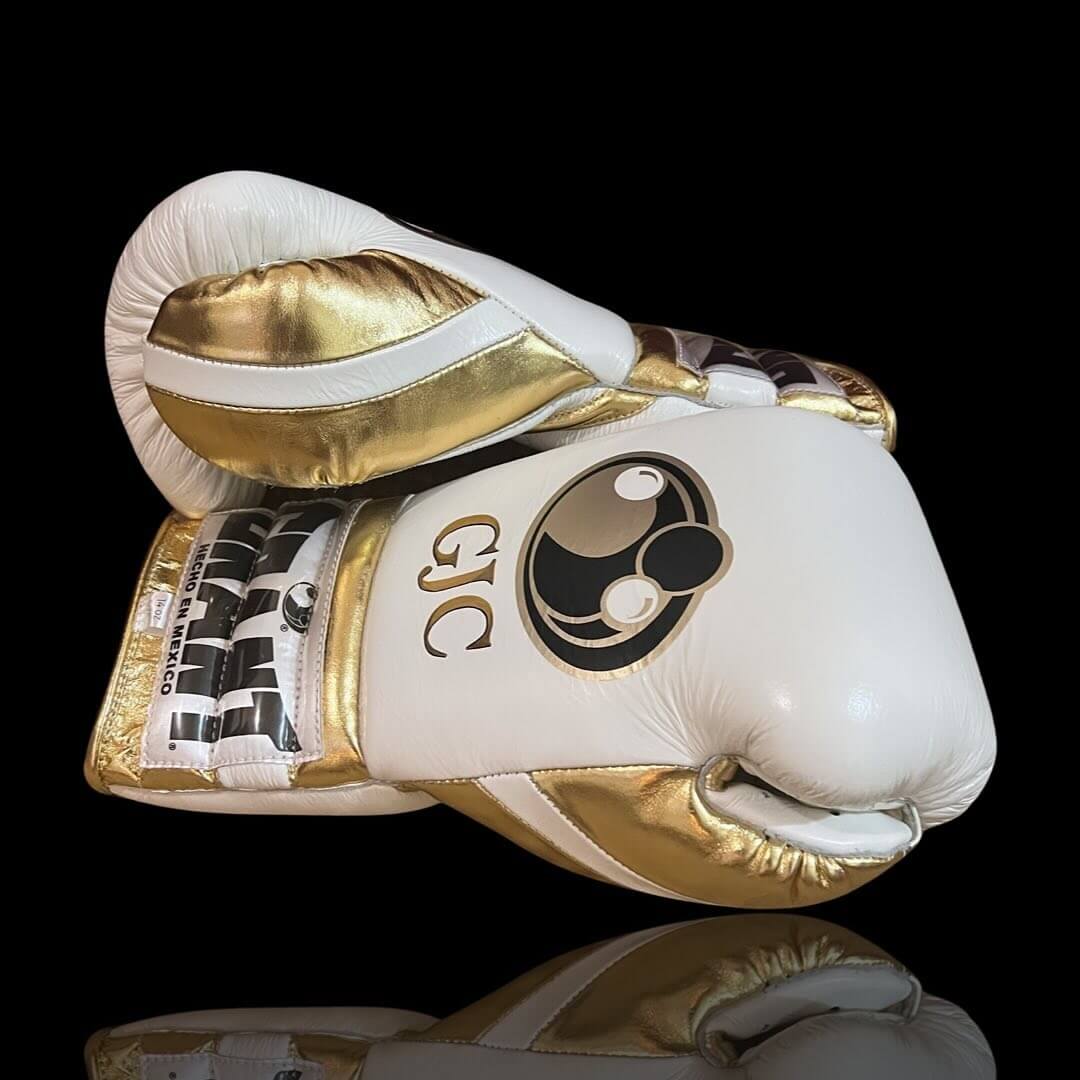 Grant Boxing Gloves in White/Gold colorway - Professional Lace-Up training gloves