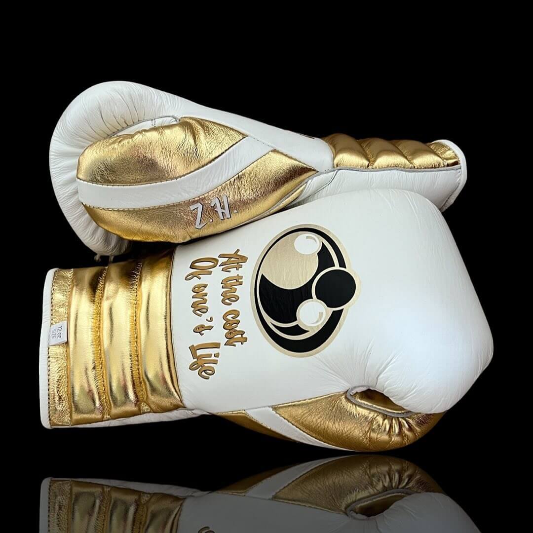 Grant Boxing Gloves in White/Gold colorway - Professional Lace-Up training gloves
