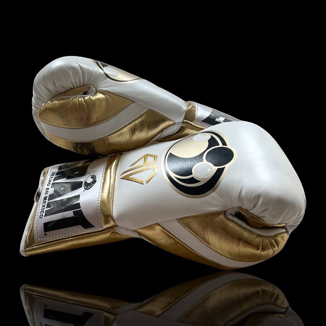 Grant Boxing Gloves in White/Gold colorway - Professional Lace-Up training gloves