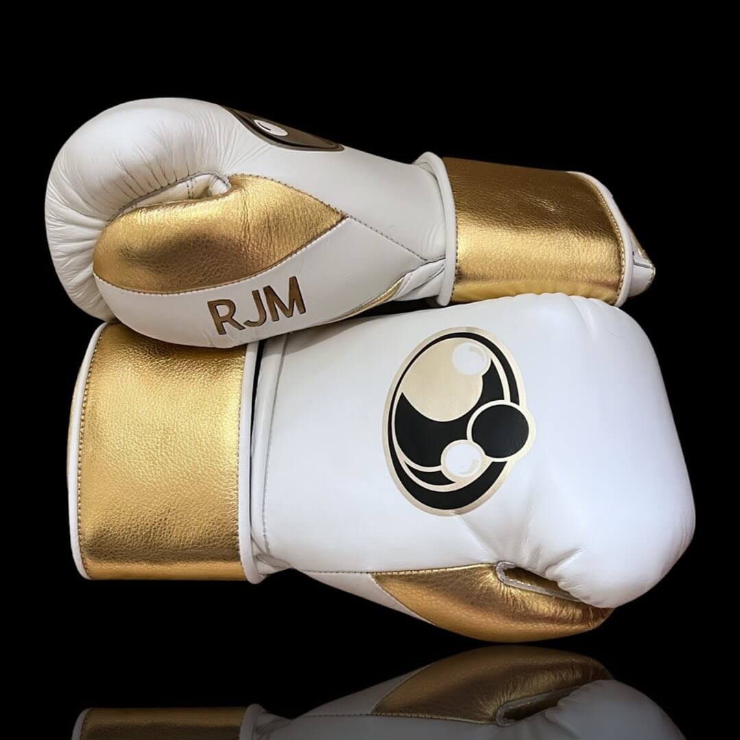 Grant Boxing Gloves in White/Gold colorway - Professional Velcro training gloves