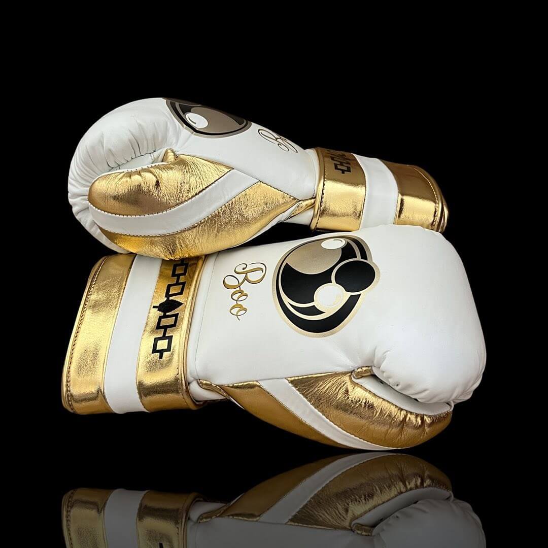 Grant Boxing Gloves in White/Gold colorway - Professional Velcro training gloves