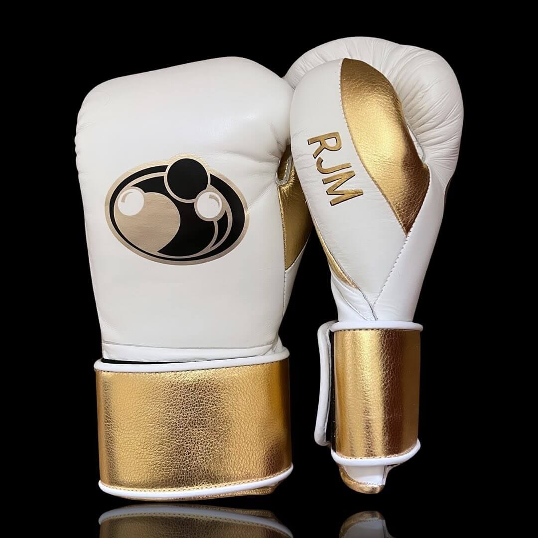 Grant Boxing Gloves in White/Gold colorway - Professional Velcro training gloves