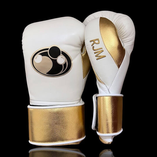 Grant Boxing Gloves in White/Gold colorway - Professional Velcro training gloves