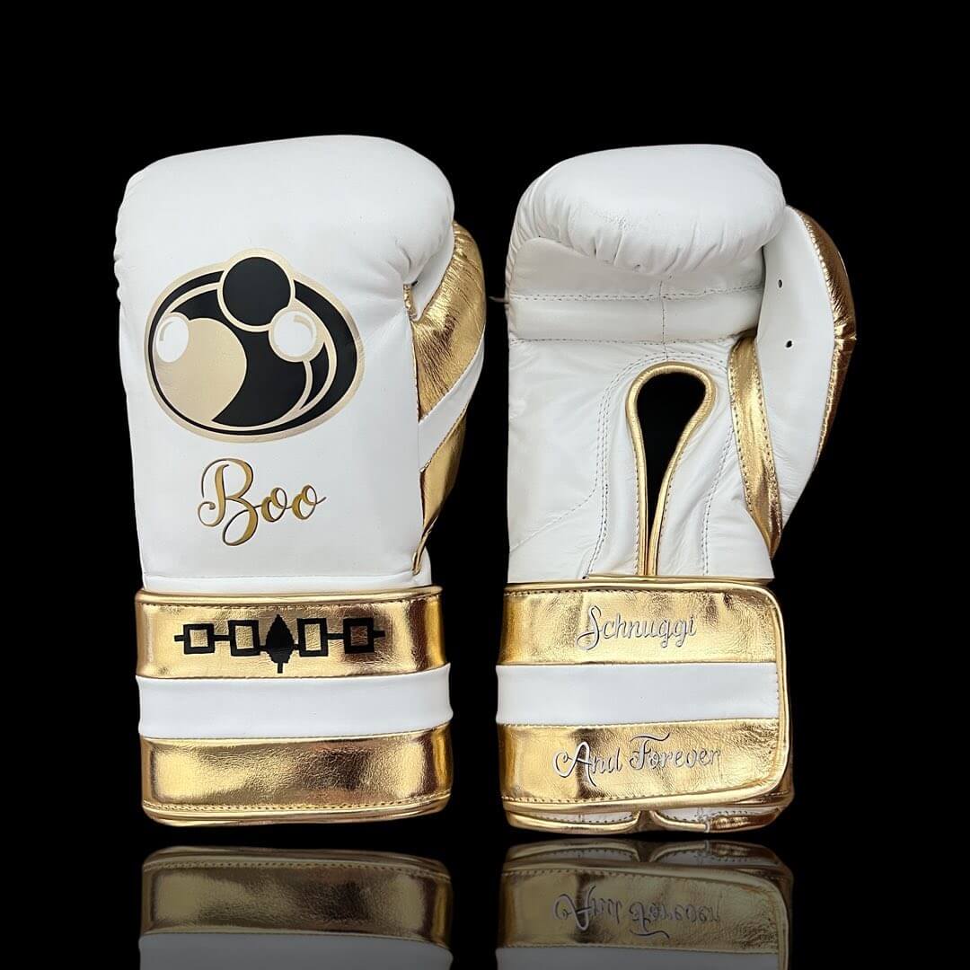 Grant Boxing Gloves in White/Gold colorway - Professional Velcro training gloves