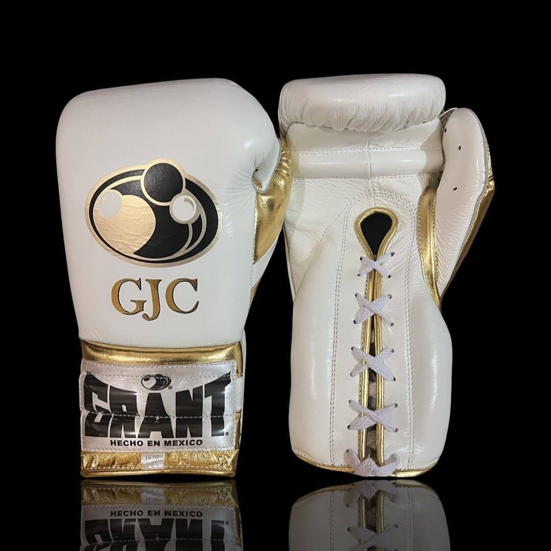 Grant Boxing Gloves in White/Gold colorway - Professional Lace-Up training gloves