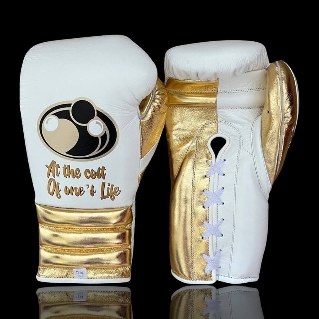 Grant Boxing Gloves in White/Gold colorway - Professional Lace-Up training gloves