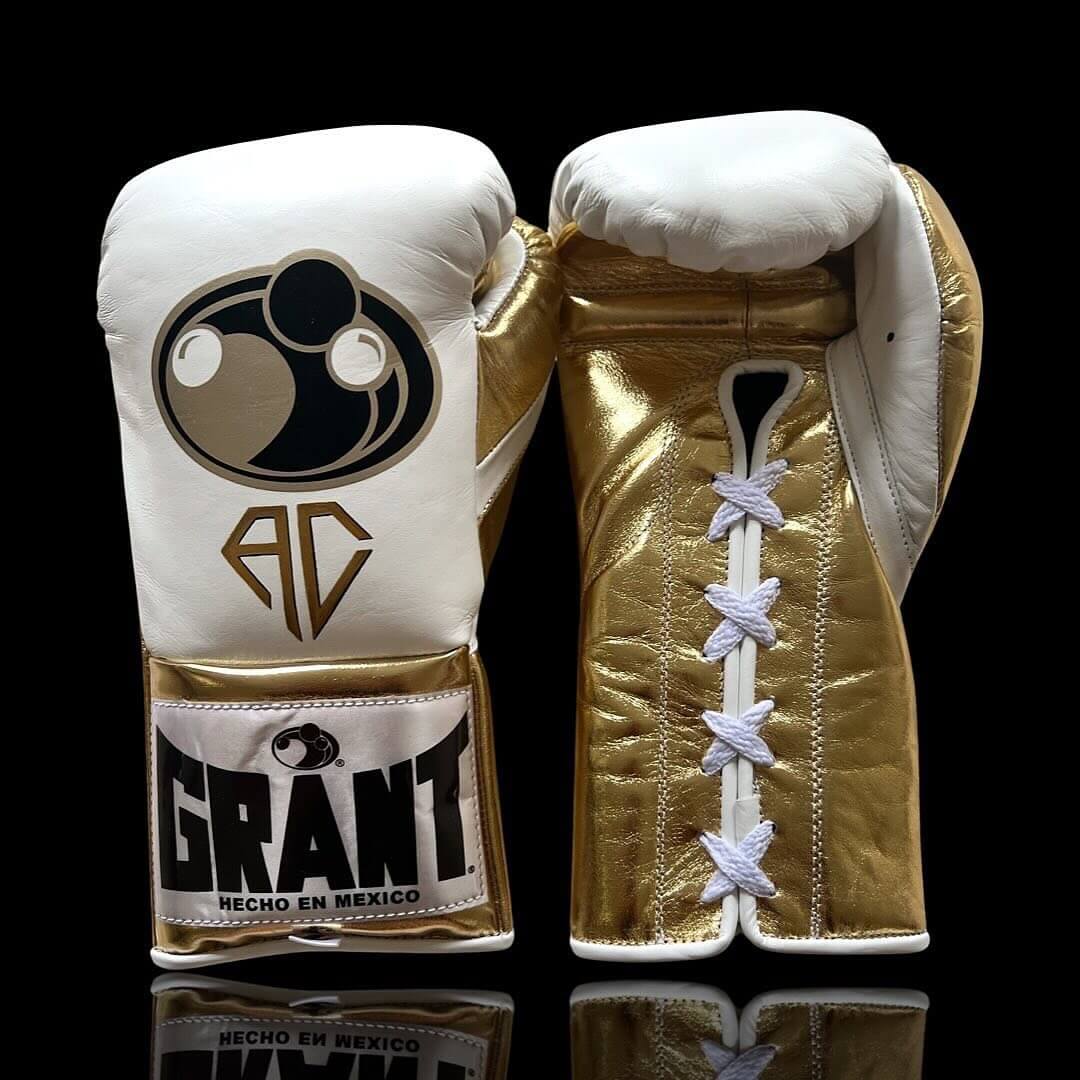 Grant Boxing Gloves in White/Gold colorway - Professional Lace-Up training gloves