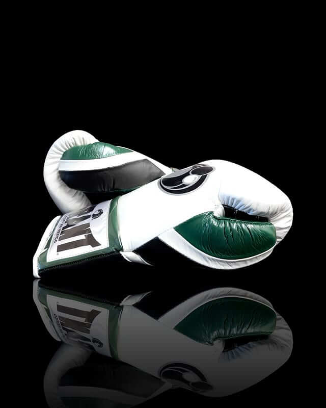 Grant Boxing Gloves in White/Grey/Green colorway - Professional Lace-Up training gloves