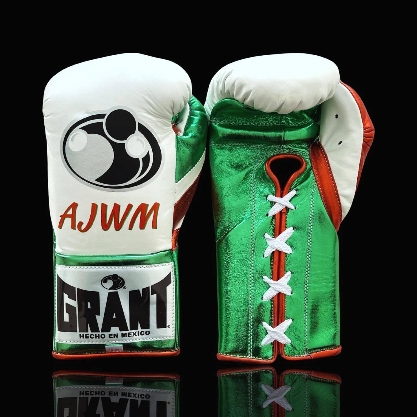 Grant Boxing Gloves in White/Green/Red colorway - Professional Lace-Up training gloves
