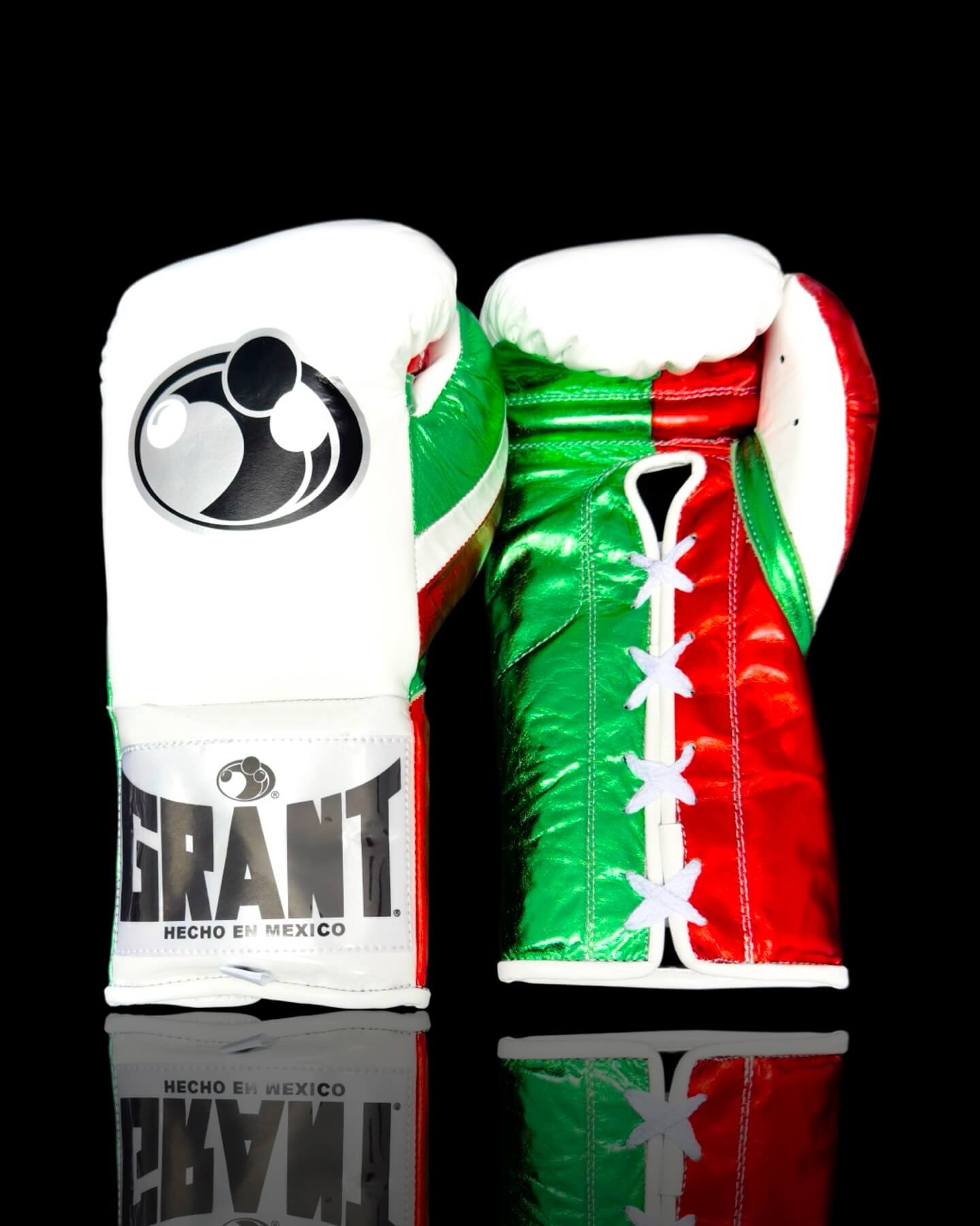 Grant Boxing Gloves in White/Red/Green colorway - Professional Lace-Up training gloves