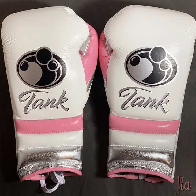 Grant Boxing Gloves in White/Pink/Silver colorway - Professional Lace-Up training gloves