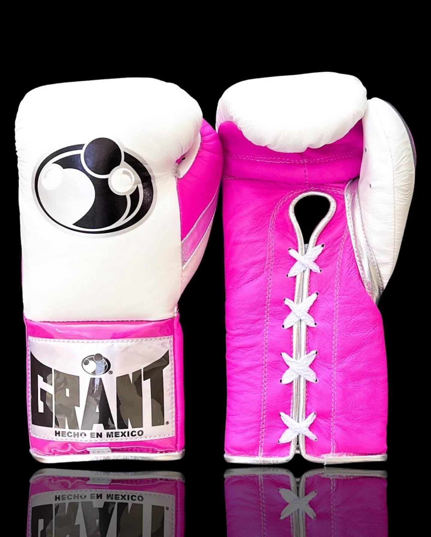 Grant Boxing Gloves in White/Pink colorway - Professional Lace-Up training gloves