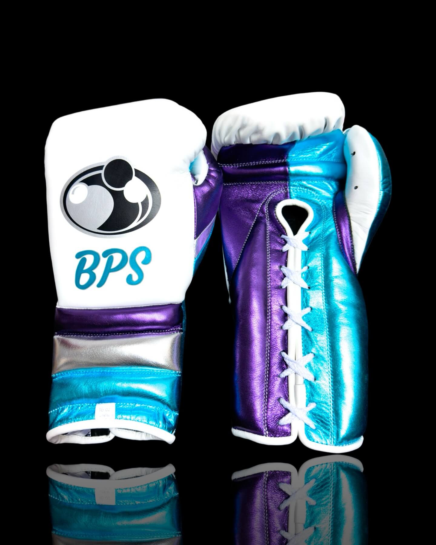 Grant Boxing Gloves in White/Purple/Blue colorway - Professional Lace-Up training gloves