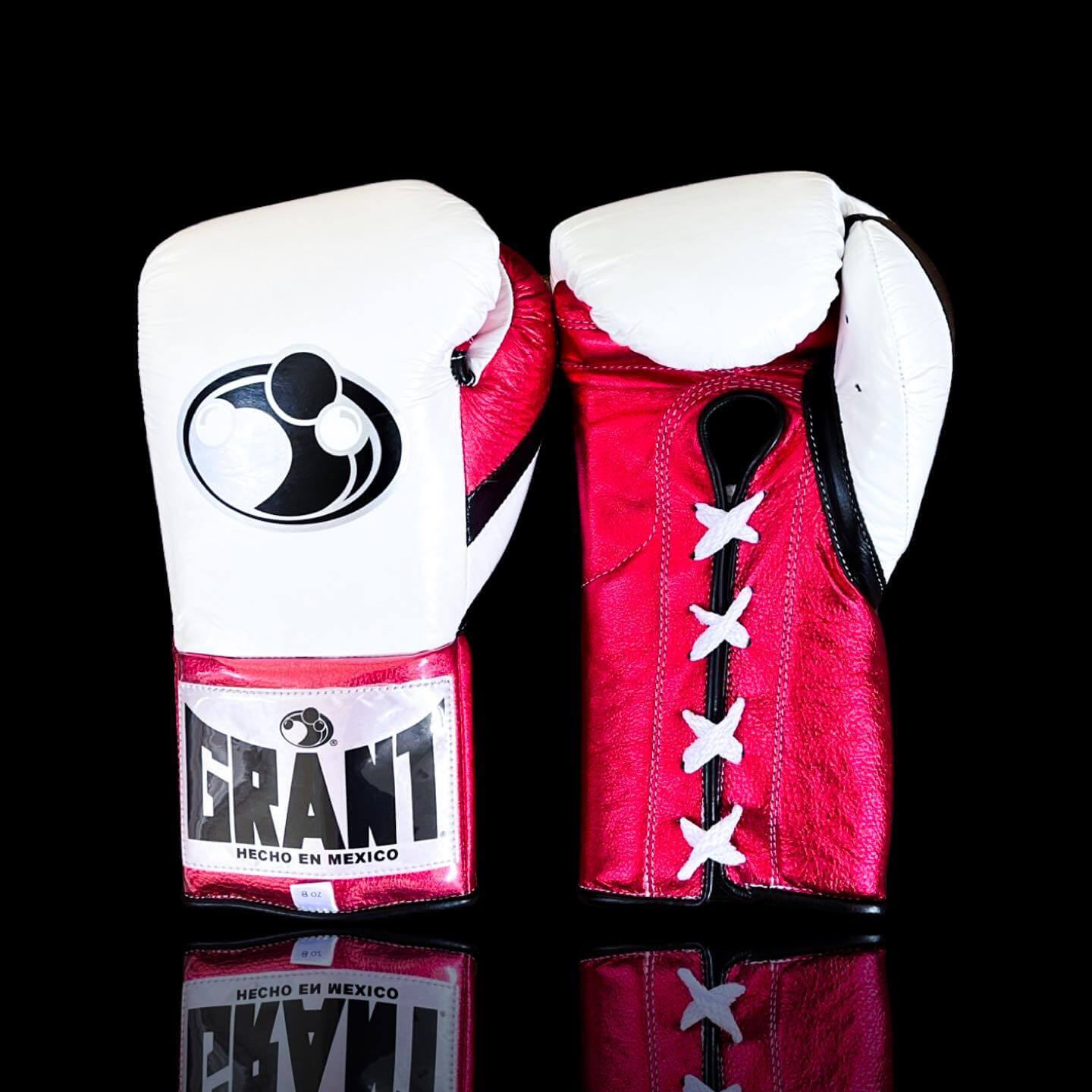 Grant Boxing Gloves in White/Red/Black colorway - Professional Lace-Up training gloves