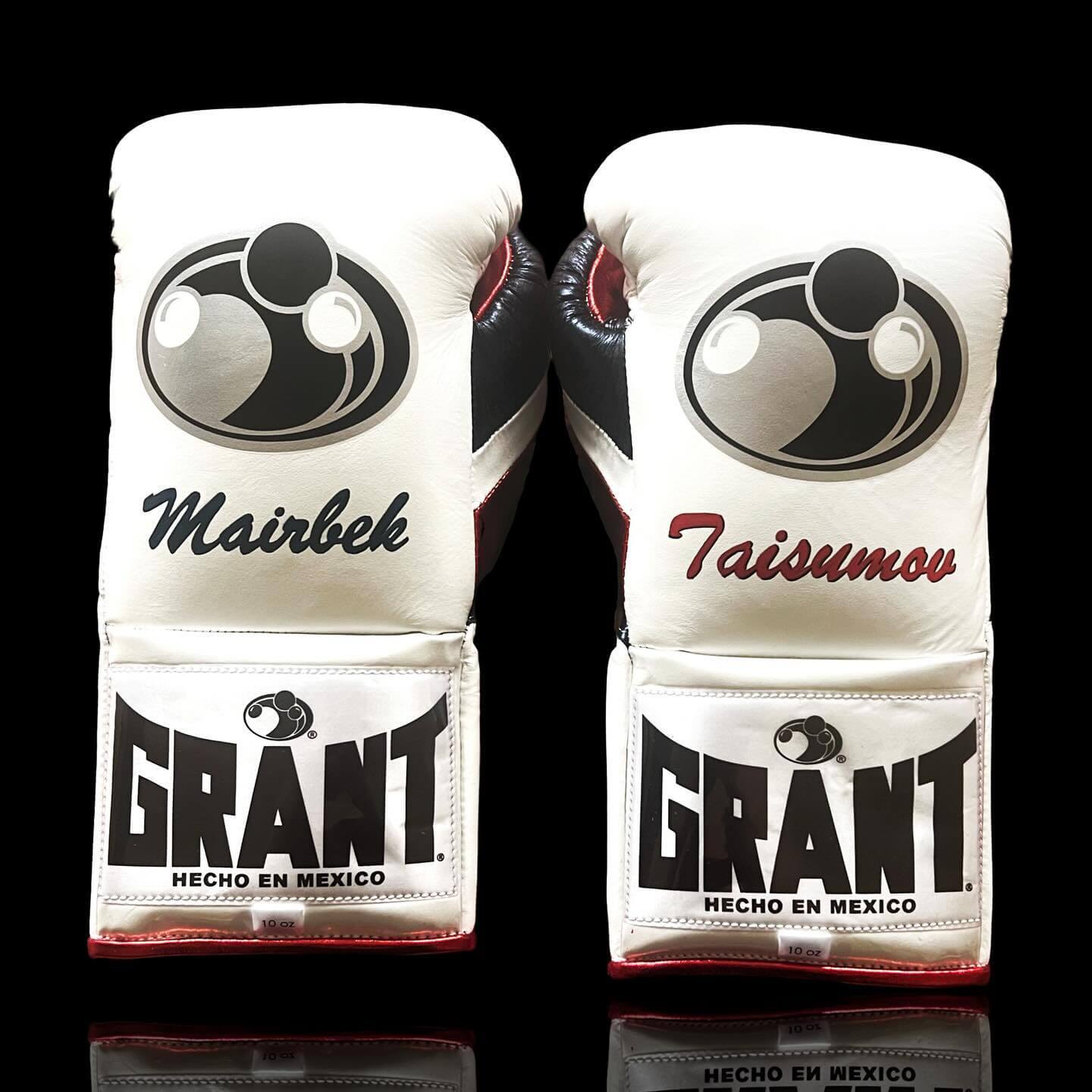 Grant Boxing Gloves in White/Red/Black colorway - Professional Lace-Up training gloves