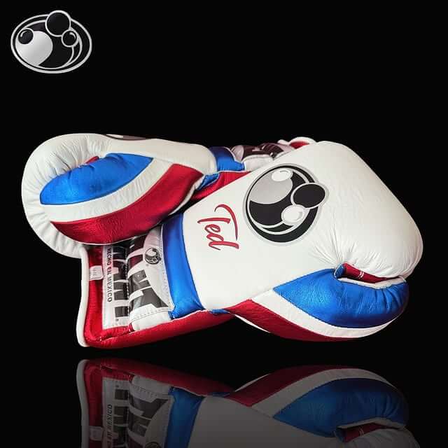 Grant Boxing Gloves in White/Red/Blue colorway - Professional Lace-Up training gloves