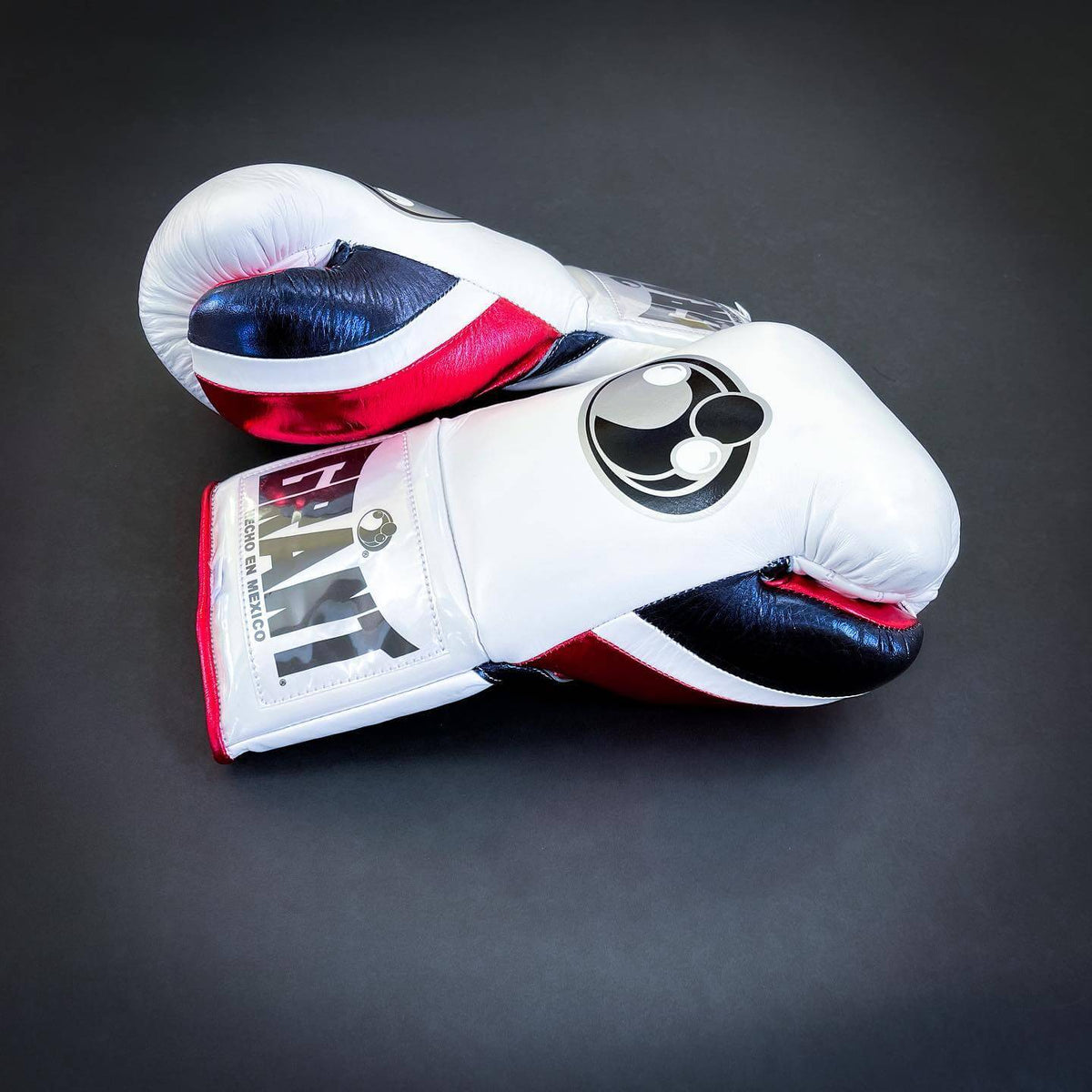 Grant Boxing Gloves in White/Red/Blue colorway - Professional Lace-Up training gloves