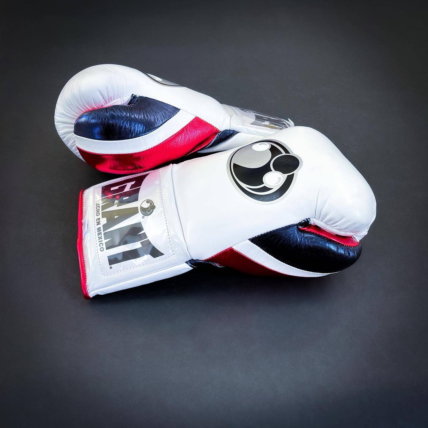 Grant Boxing Gloves in White/Red/Blue colorway - Professional Lace-Up training gloves
