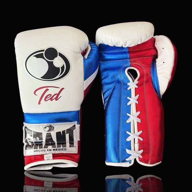 Grant Boxing Gloves in White/Red/Blue colorway - Professional Lace-Up training gloves