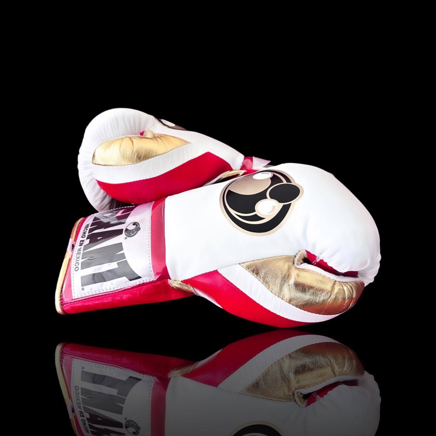 Grant Boxing Gloves in White/Red/Gold colorway - Professional Lace-Up training gloves
