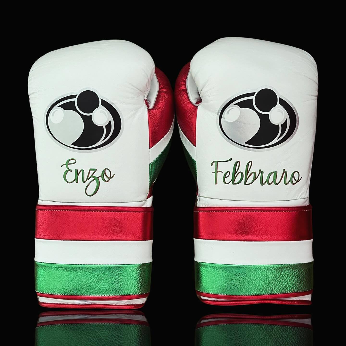 Grant Boxing Gloves in White/Red/Green colorway - Professional Velcro training gloves