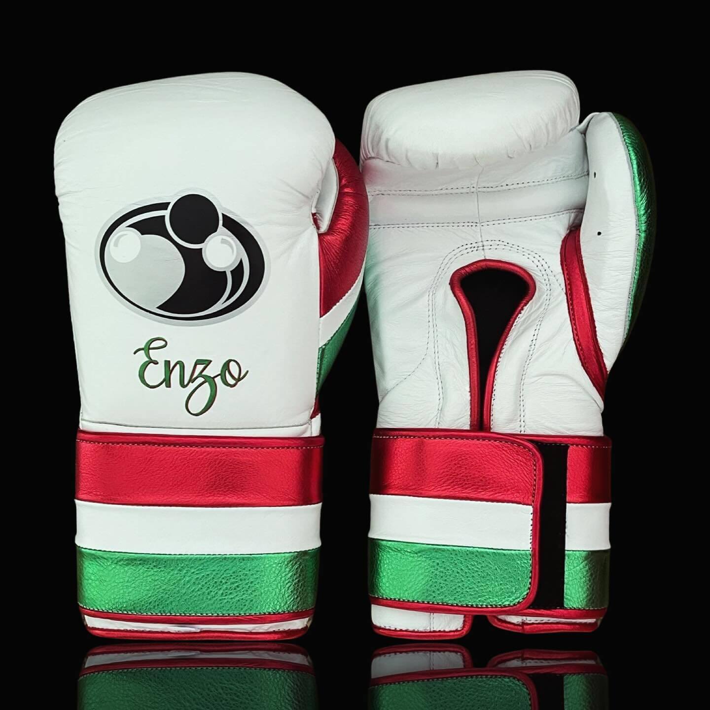 Grant Boxing Gloves in White/Red/Green colorway - Professional Velcro training gloves