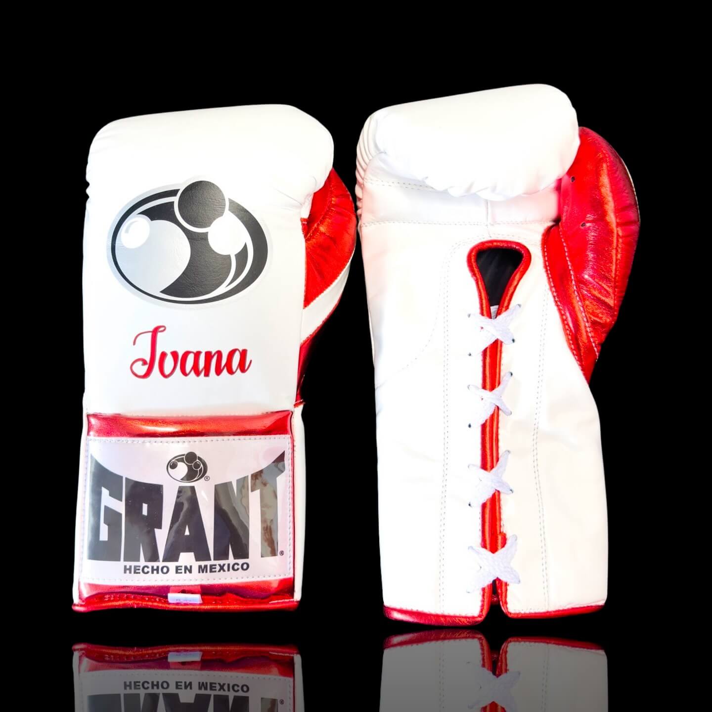 Grant Boxing Gloves in White/Red colorway - Professional Lace-Up training gloves