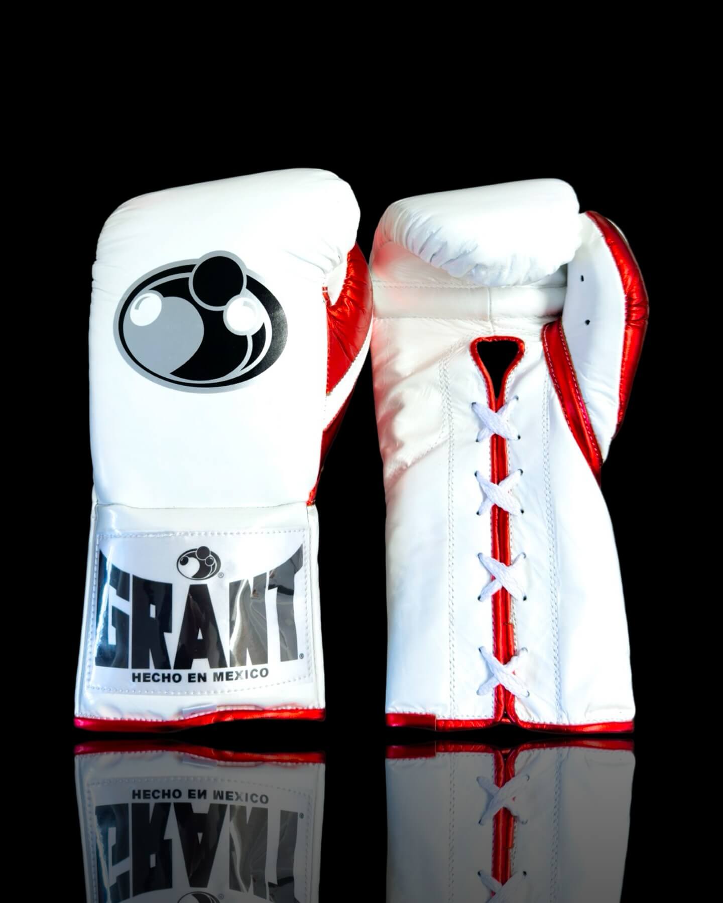 Grant Boxing Gloves in White/Red colorway - Professional Lace-Up training gloves