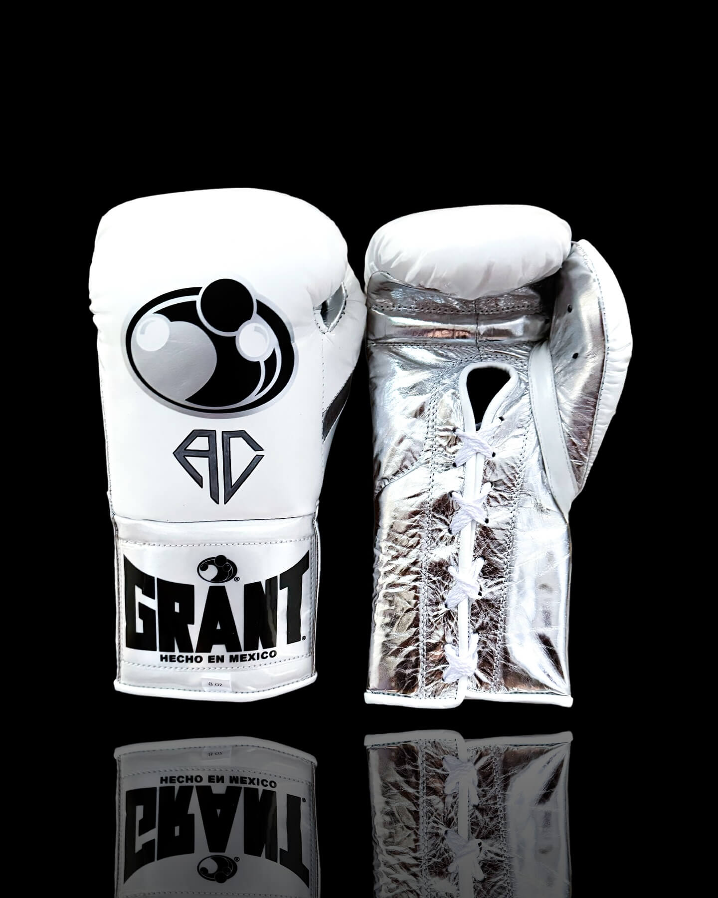 Grant Boxing Gloves in White/Silver colorway - Professional Lace-Up training gloves