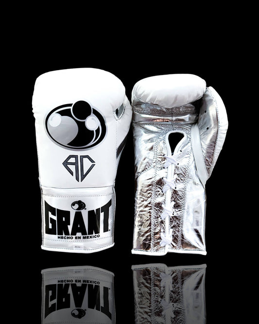 Grant Boxing Gloves in White/Silver colorway - Professional Lace-Up training gloves