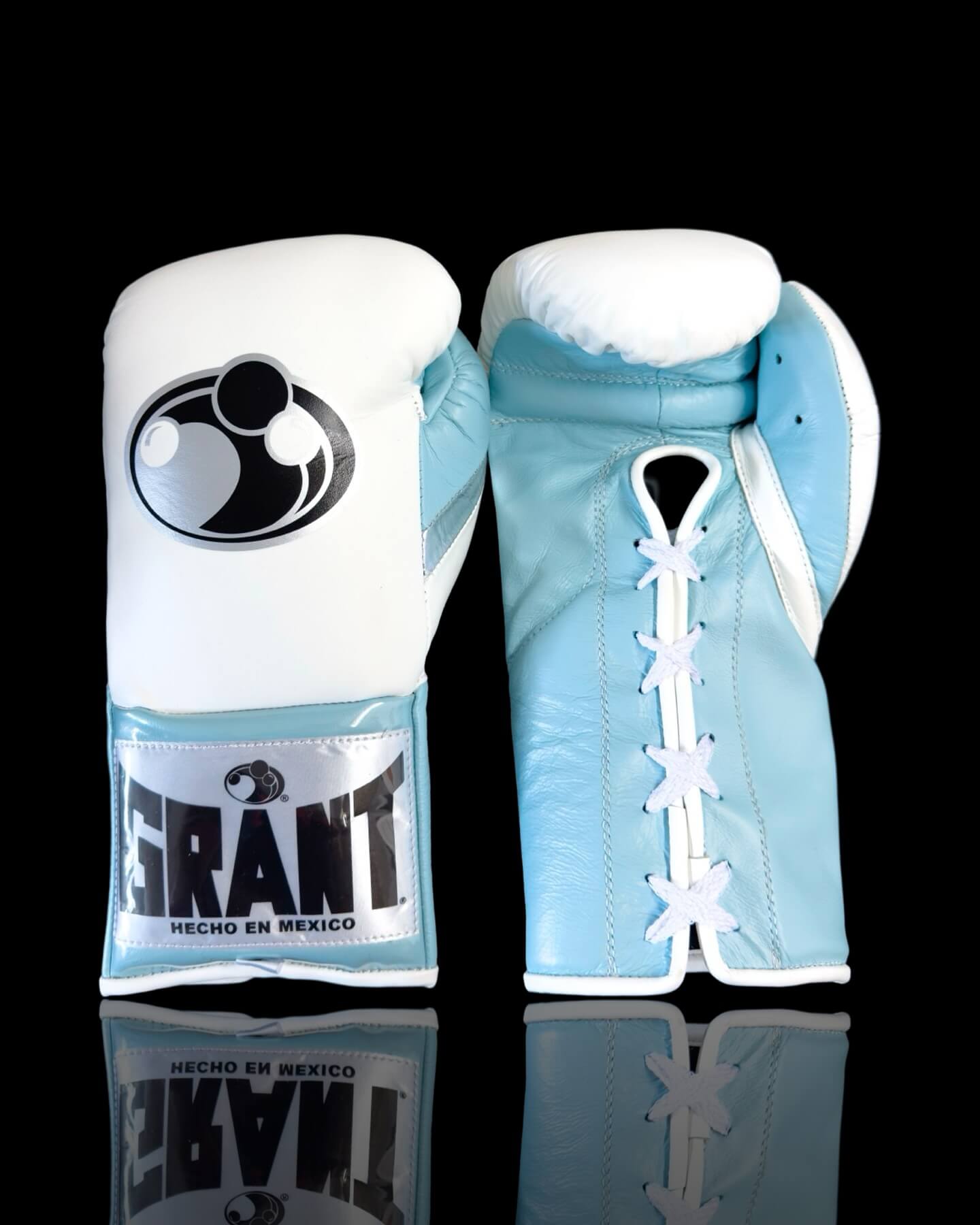 Grant Boxing Gloves in White/Blue colorway - Professional Lace-Up training gloves