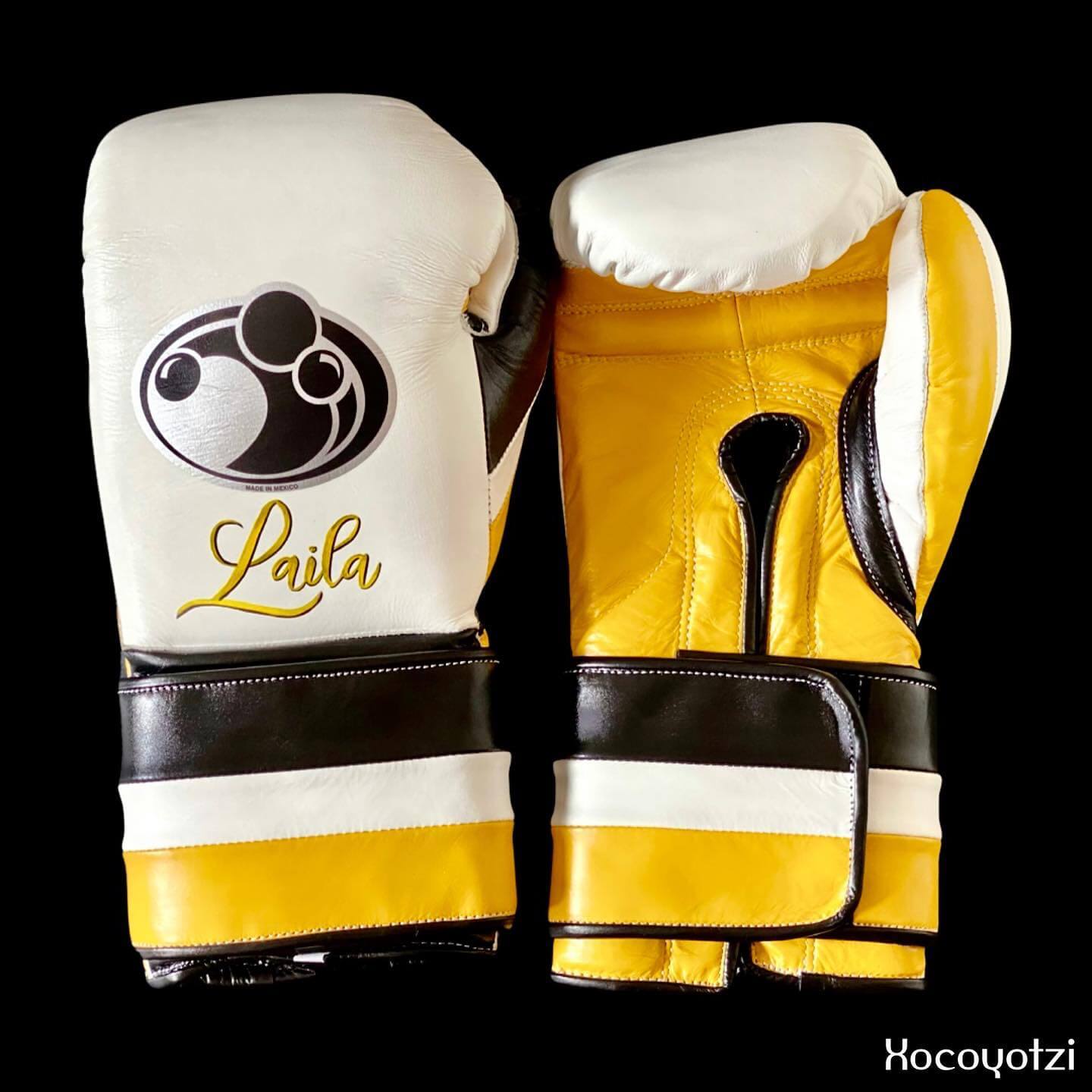 Grant Boxing Gloves in White/Yellow/Black colorway - Professional Velcro training gloves