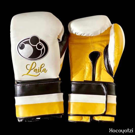 Grant Boxing Gloves in White/Yellow/Black colorway - Professional Velcro training gloves