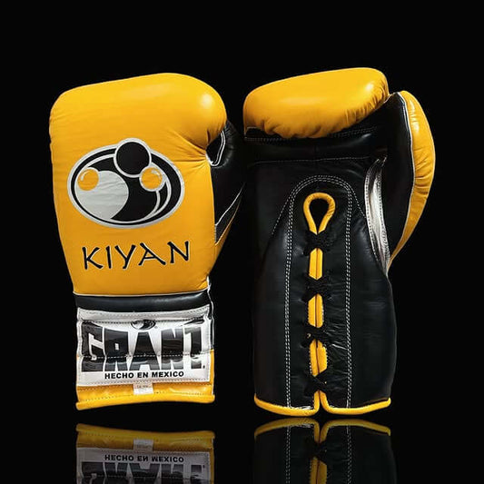 Grant Boxing Gloves in Yellow/Black/Silver colorway - Professional Lace-Up training gloves