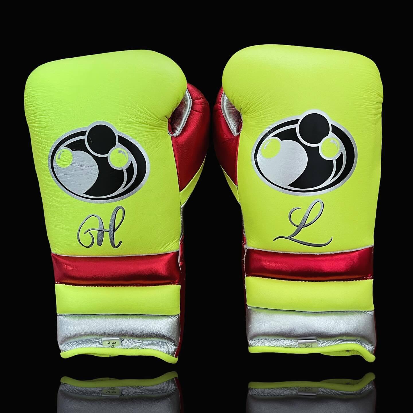 Grant Boxing Gloves in Yellow/Red/Silver colorway - Professional Lace-Up training gloves