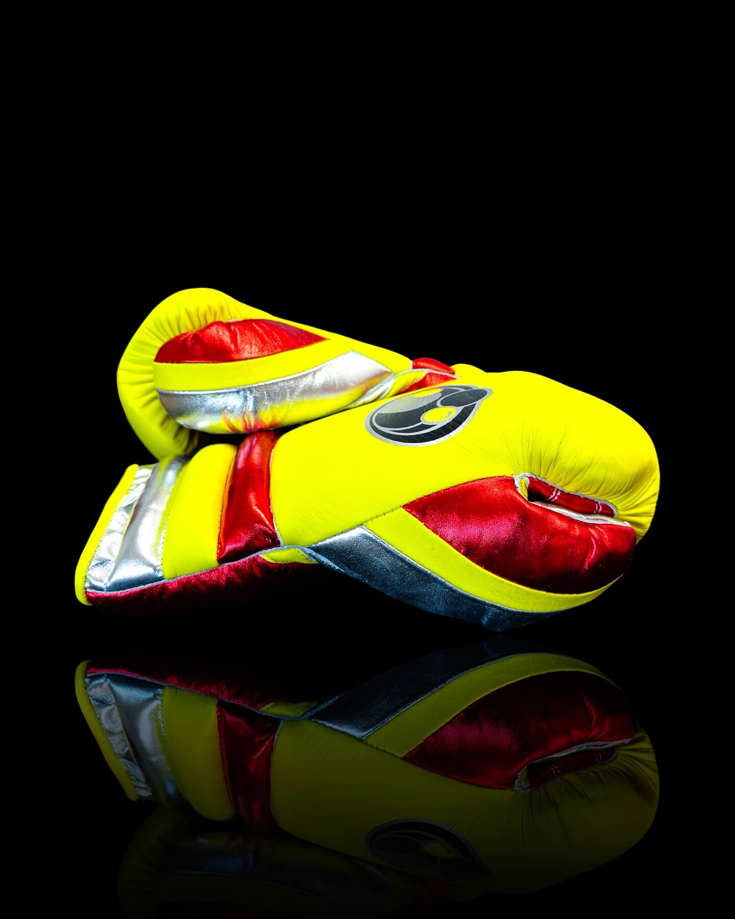 Grant Boxing Gloves in Yellow/Red/Silver colorway - Professional Lace-Up training gloves