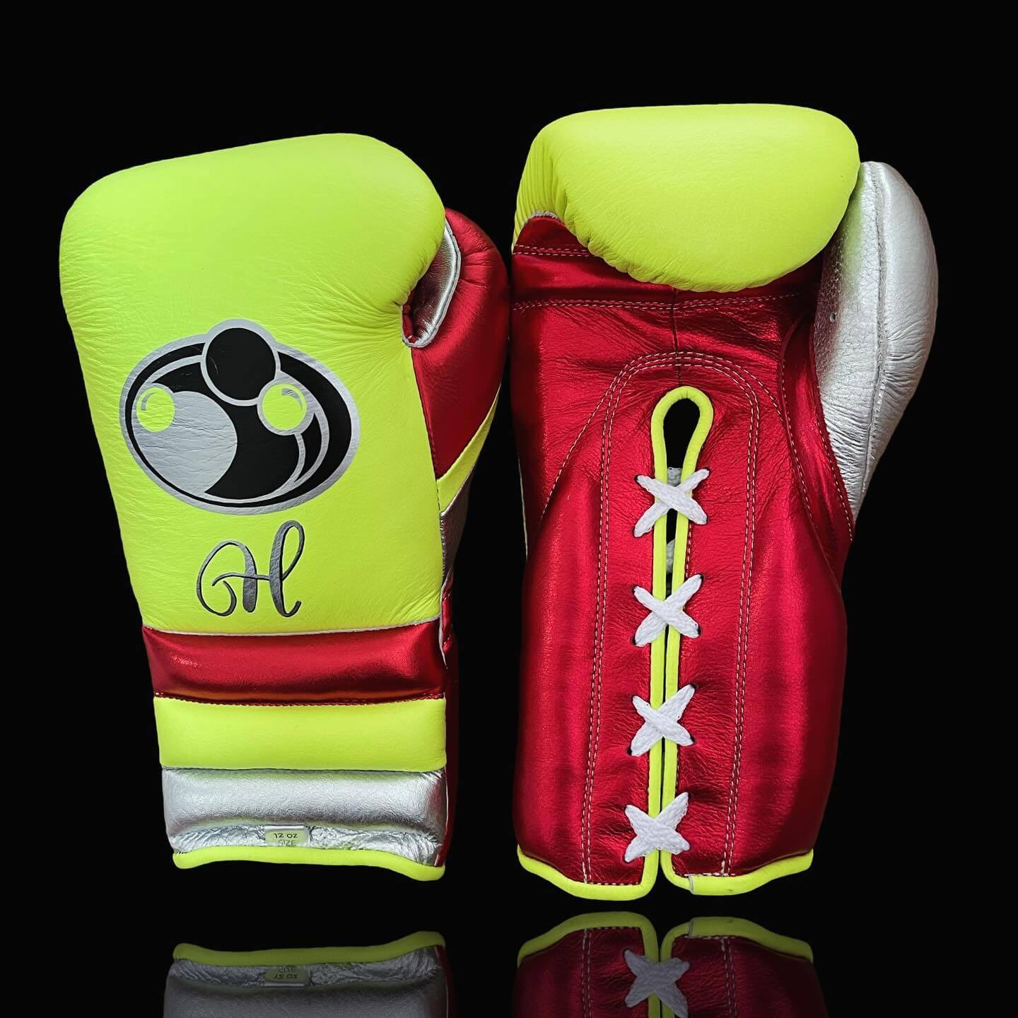 Grant Boxing Gloves in Yellow/Red/Silver colorway - Professional Lace-Up training gloves