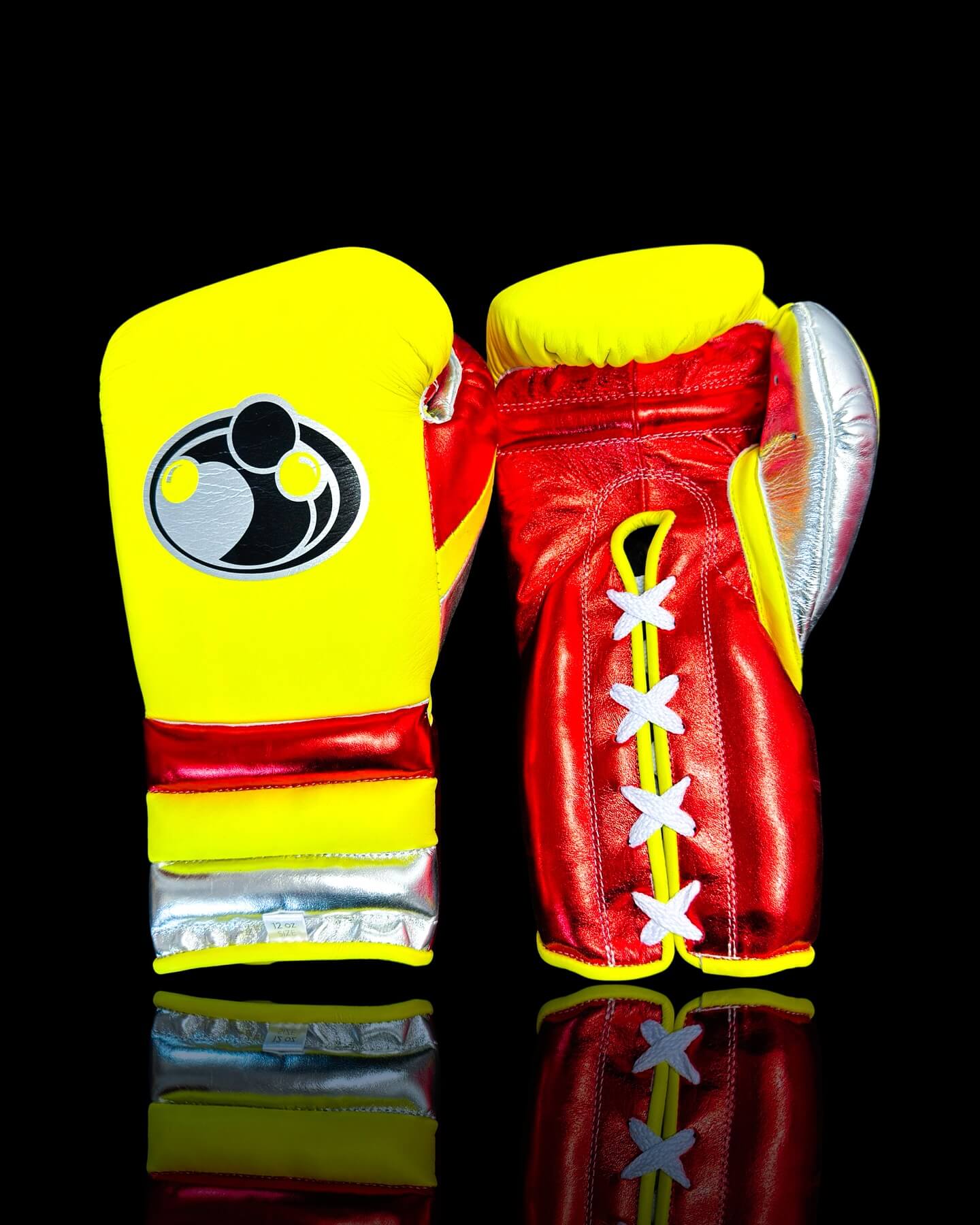 Grant Boxing Gloves in Yellow/Red/Silver colorway - Professional Lace-Up training gloves