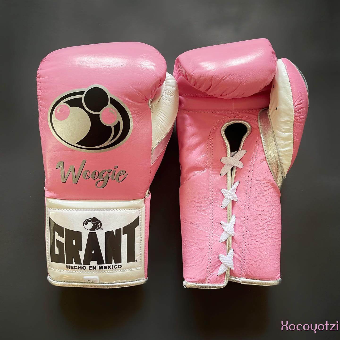 Grant Boxing Gloves in Pink/White/Silver colorway - Professional Lace-Up training gloves