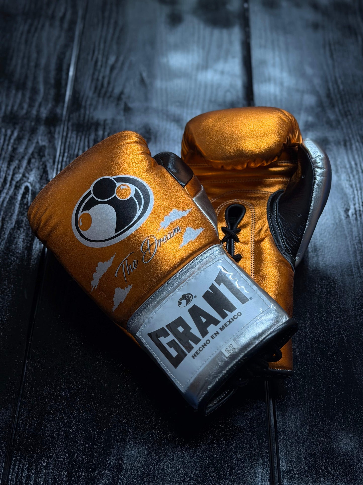 Grant Boxing Gloves in Orange/Grey/Silver colorway - Professional Lace-Up training gloves