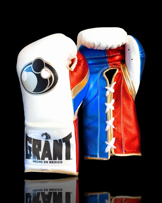 Grant Boxing Gloves White/Blue/Red/Gold Lace-Up 14oz