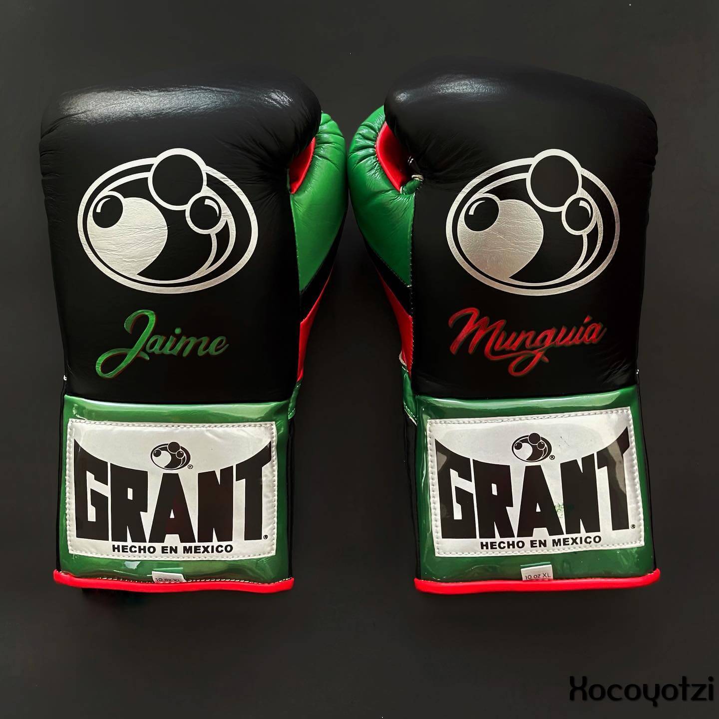 Grant Boxing Gloves in Black/Red/Green colorway - Professional Lace-Up training gloves